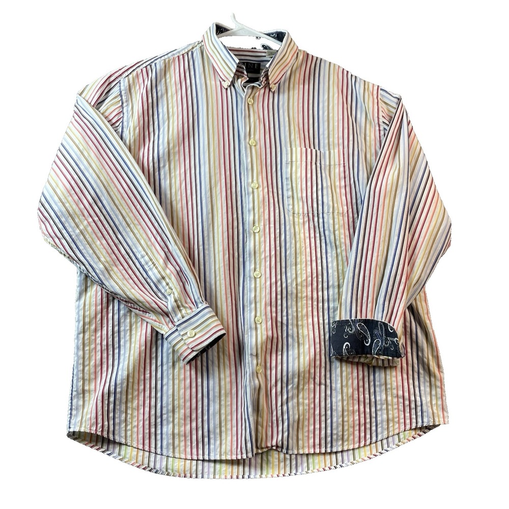 MINE Mens Shirt Cotton XL Button Down Long Sleeve Classic Fit Striped See Cuff
